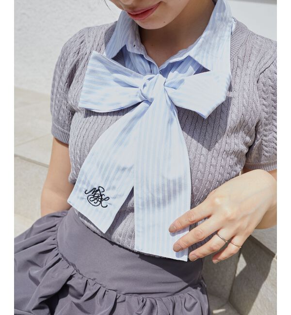  「リボンセットドッキング半袖ニット」|ニット・セーター|