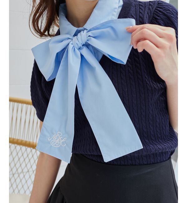  「リボンセットドッキング半袖ニット」|ニット・セーター|