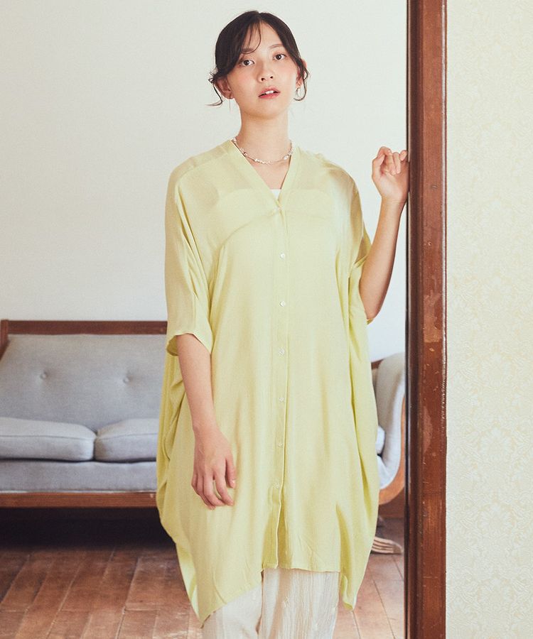 earth music&ecology「レーヨンビッグシャツチュニック」|チュニック|Lime Green
