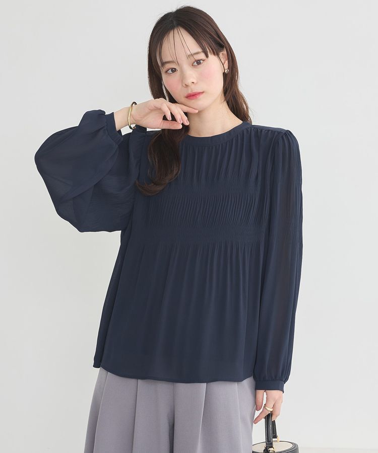 earth music&ecology「マジョリカプリーツブラウス」|シャツ・ブラウス|Navy