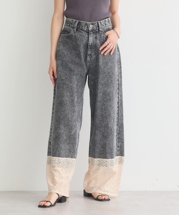 earth music&ecology「裾レースデニムパンツ」|デニム|