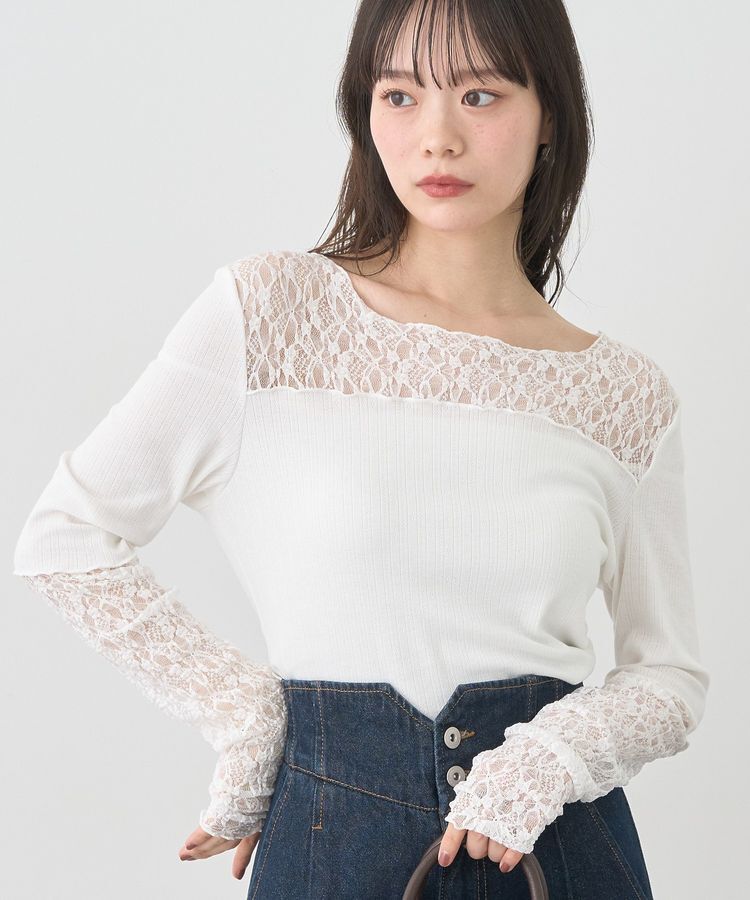 earth music&ecology「レース&times;アイレットプルオーバー」|Tシャツ・カットソー|Off White