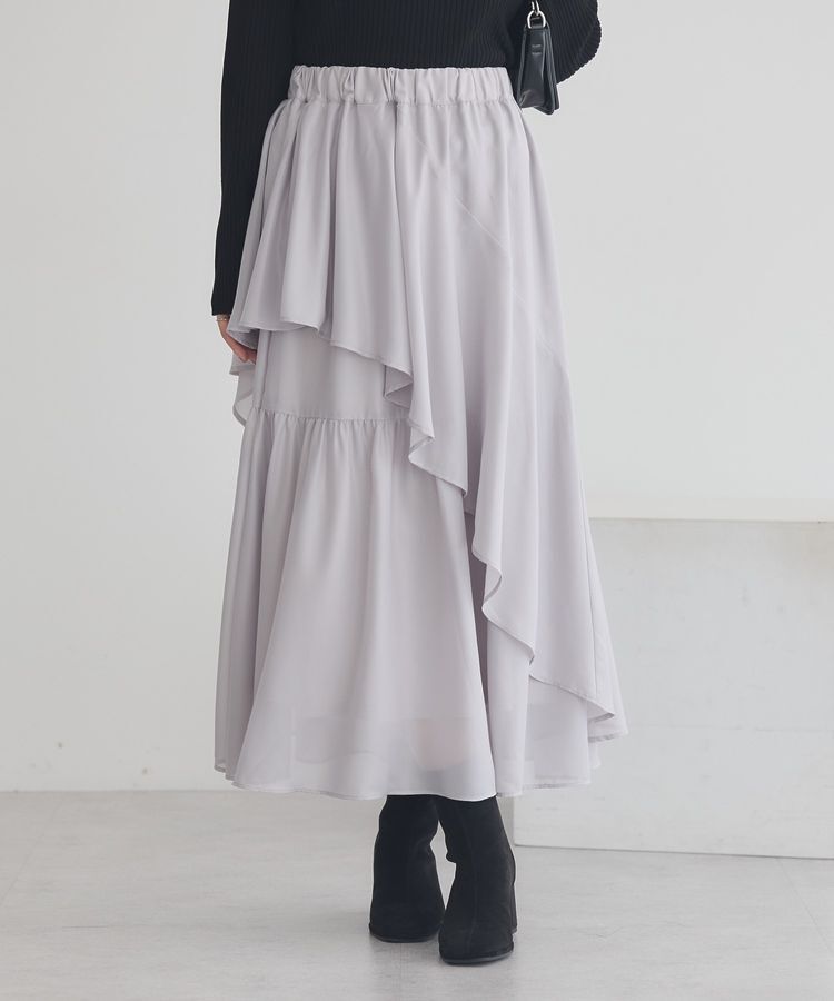 earth music&ecology「シャイニーラッフルスカート」|フレア|Light Gray