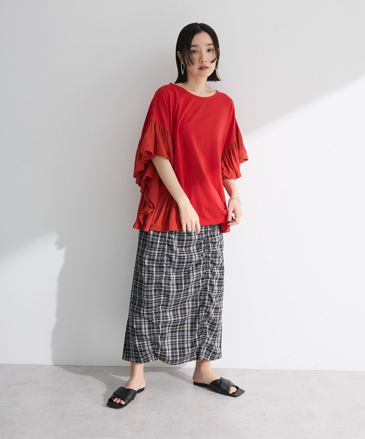 Green Parks「チェック柄シャーリングIラインスカート」|タイト|