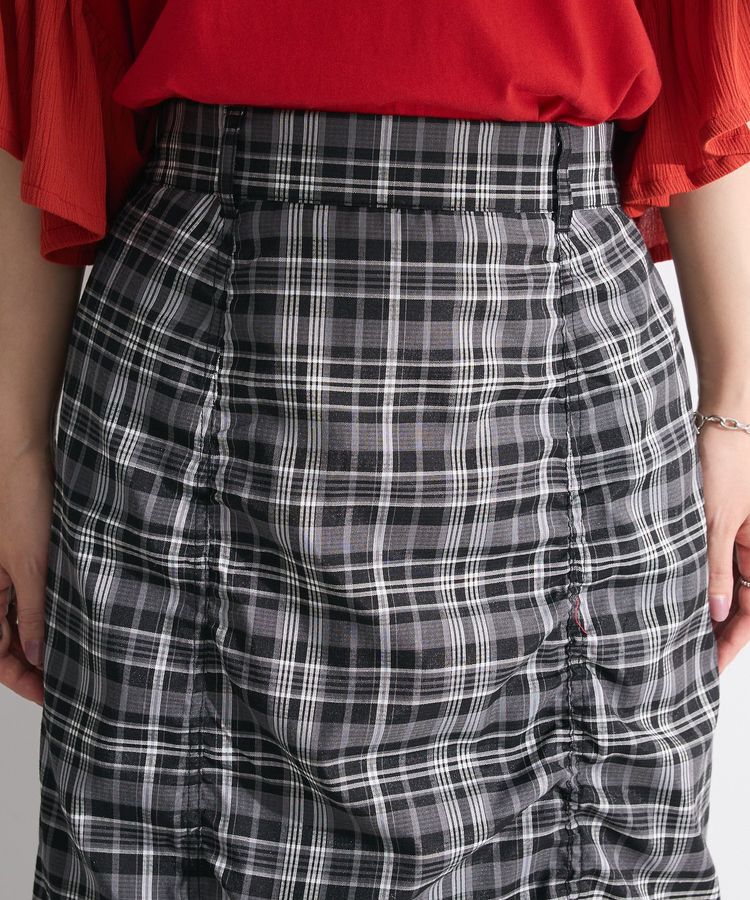 Green Parks「チェック柄シャーリングIラインスカート」|タイト|