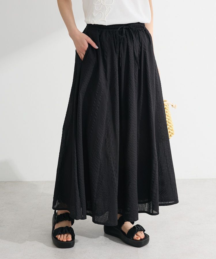 Green Parks「インド綿 シアーサッカーギャザースカート」|スカート|Black