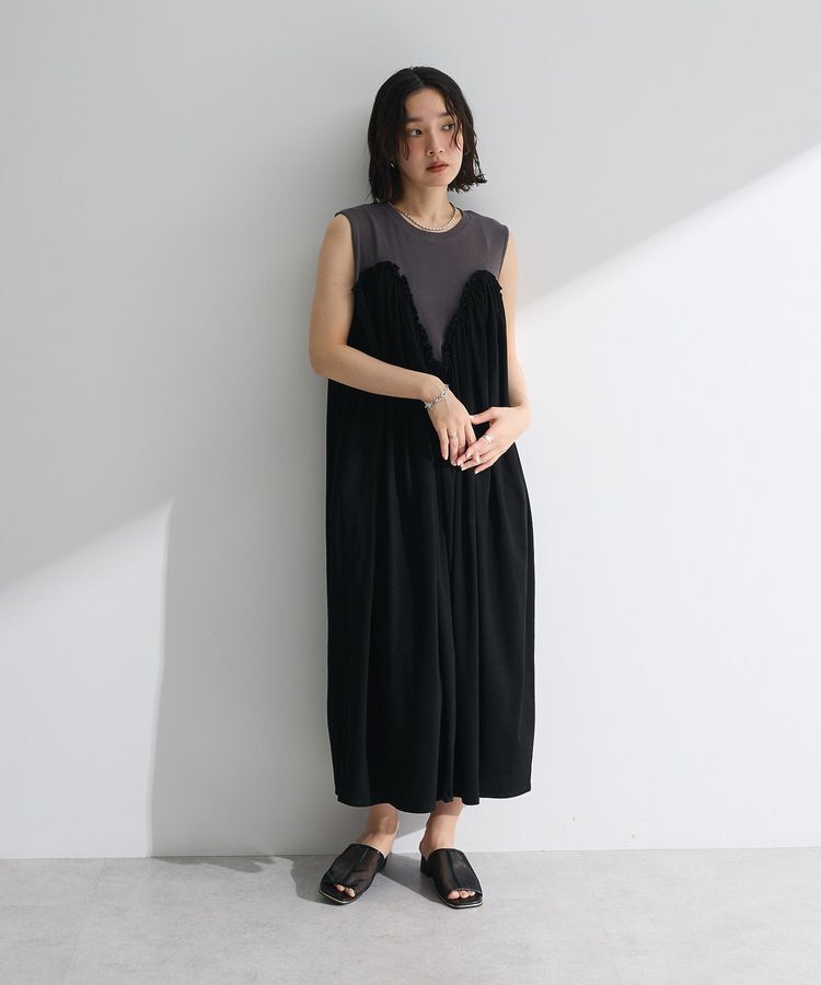 Green Parks「・SUGAR SPOON ギャザーノースリーブワンピ」|ワンピース|Charcoal Gray