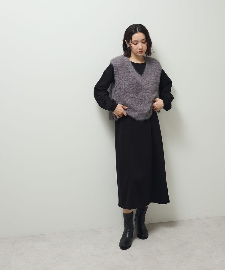 Green Parks「SET2点ラメフェザーベスト+ミニ裏毛ワンピース」|ワンピース|Gray