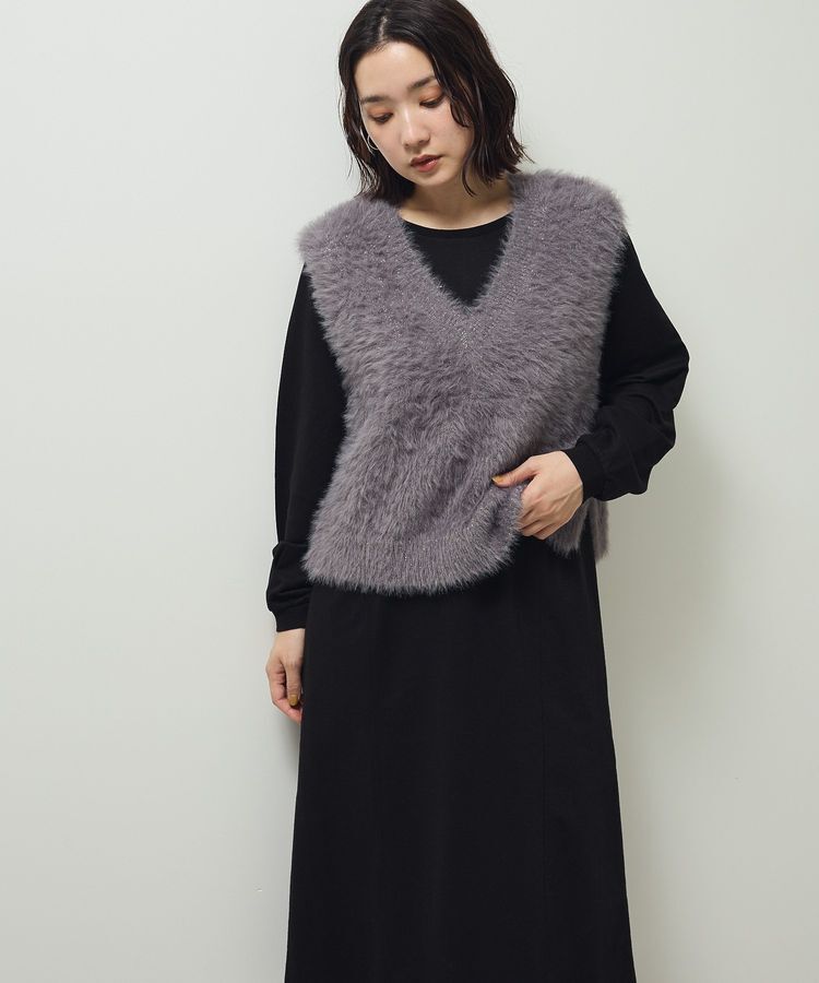 Green Parks「SET2点ラメフェザーベスト+ミニ裏毛ワンピース」|ワンピース|