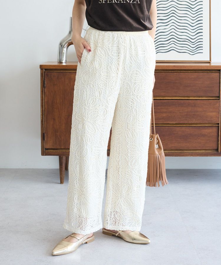 Green Parks「コード刺繍レースイージーワイドパンツ」|その他|Ivory