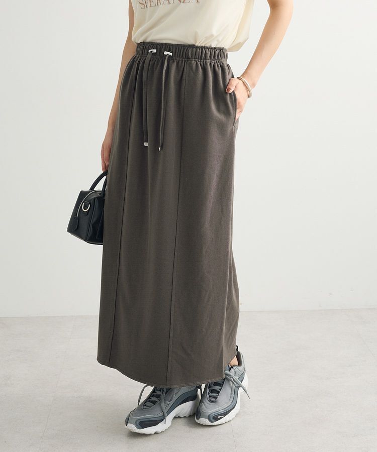 Green Parks「ドロストイージーウエスト裏毛Iラインスカート」|タイト|Charcoal Gray