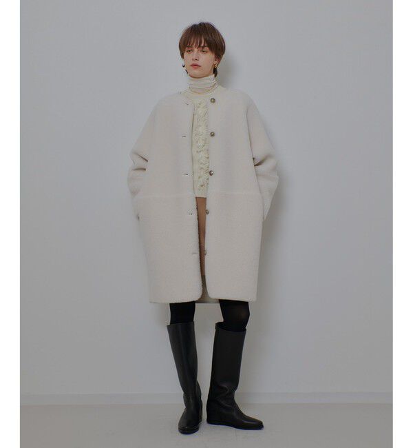 allureville「ツーブロッキングボアコート」|ノーカラーコート|