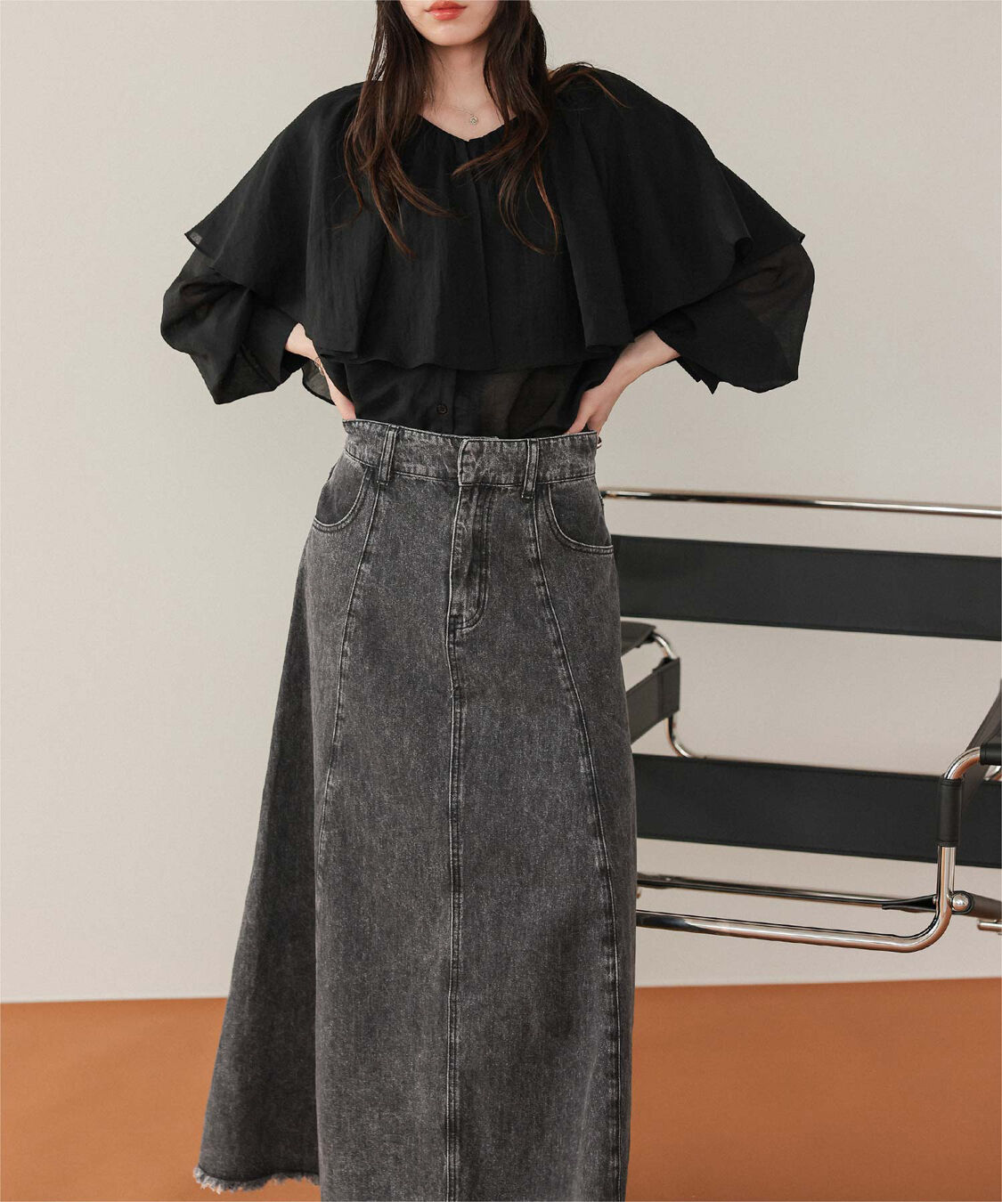 titivate「ハイウエストボリュームフレアデニムスカート」|スカート|