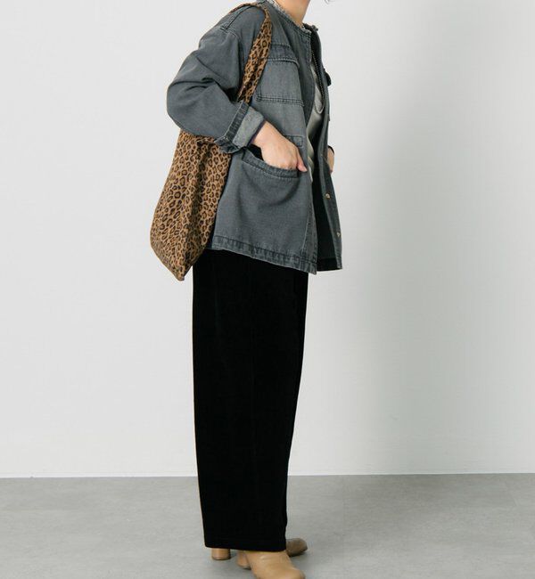  「デニムノーカラーワークジャケット」|デニムジャケット|