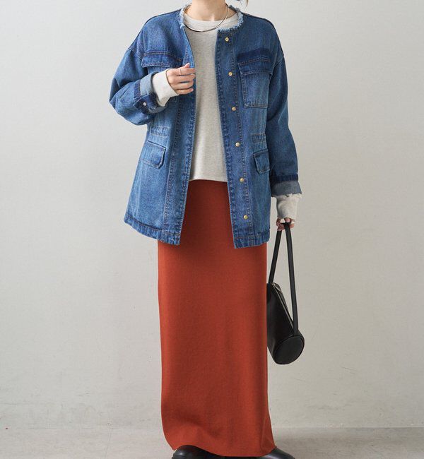  「デニムノーカラーワークジャケット」|デニムジャケット|