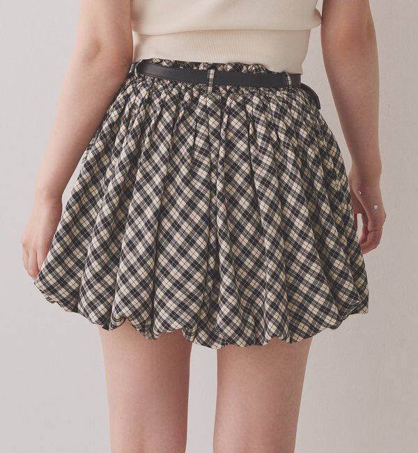  「ベルト付きプリーツバルーンミニスカート」|スカート|