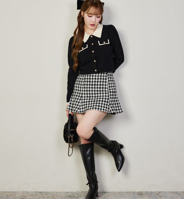  「金ボタン配色衿ニット」|ニット・セーター|