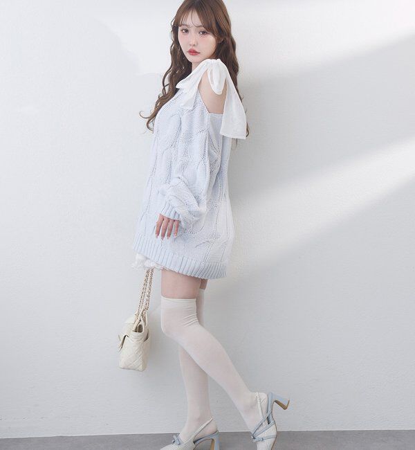  「ミルキーパレットニットミニワンピ／肩リボン取り外し可」|ワンピース|