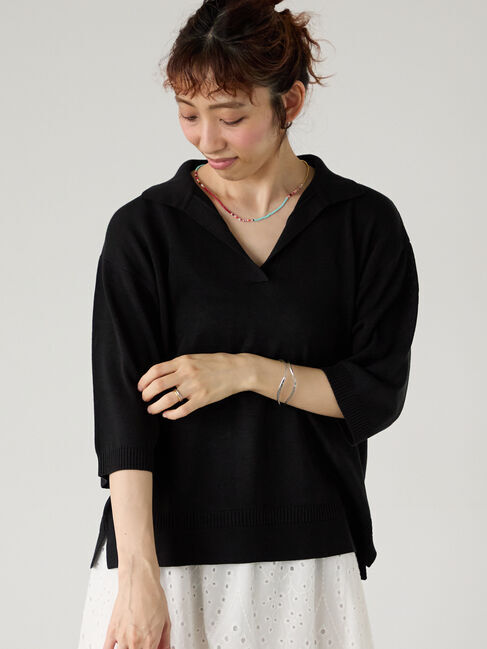 Lugnoncure「襟付きスキッパーニット」|ニット・セーター|ブラック