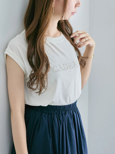 Te chichi「シアーベロアロゴ刺繍TOPS」|Tシャツ・カットソー|