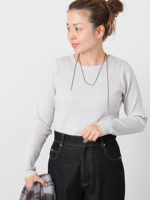 Lugnoncure「配色クルーネックリブニット」|ニット・セーター|グレー