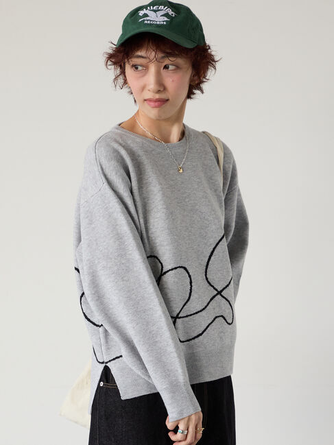 Lugnoncure「ライン入りジャカードワイドニット」|ニット・セーター|グレー