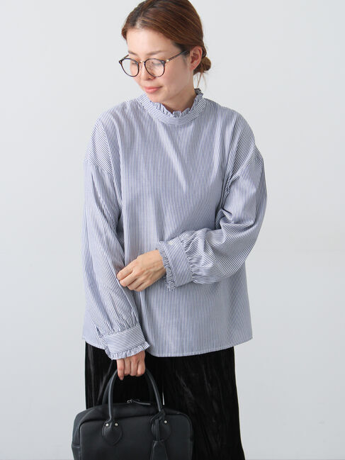 Lugnoncure「アソートスタンドフリルブラウス」|シャツ・ブラウス|ネイビー