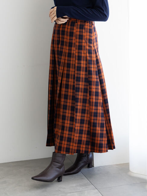 Te chichi「チェックアソートロングプリーツスカート」|スカート|オレンジ