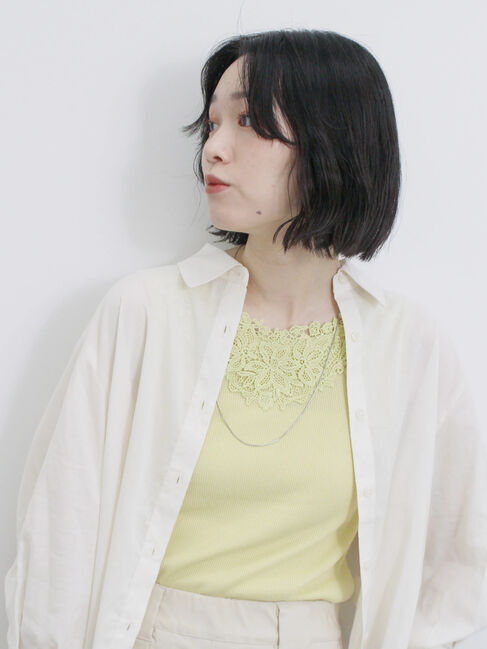 Samansa Mos2 blue「ショート丈シャーリングブラウス」|シャツ・ブラウス|