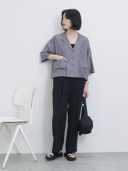 Samansa Mos2 blue「シアー開襟シャツ」|シャツ・ブラウス|