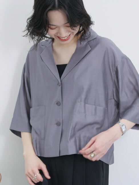 Samansa Mos2 blue「シアー開襟シャツ」|シャツ・ブラウス|