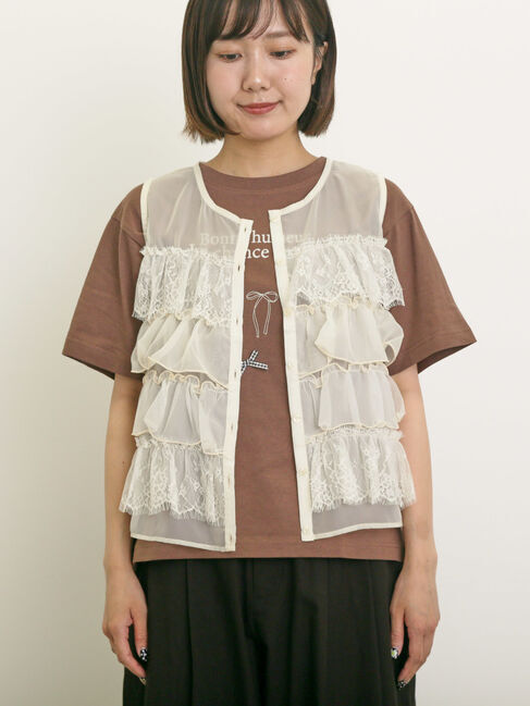 Samansa Mos2「異素材フリルベスト」|ダウンベスト・ベスト|