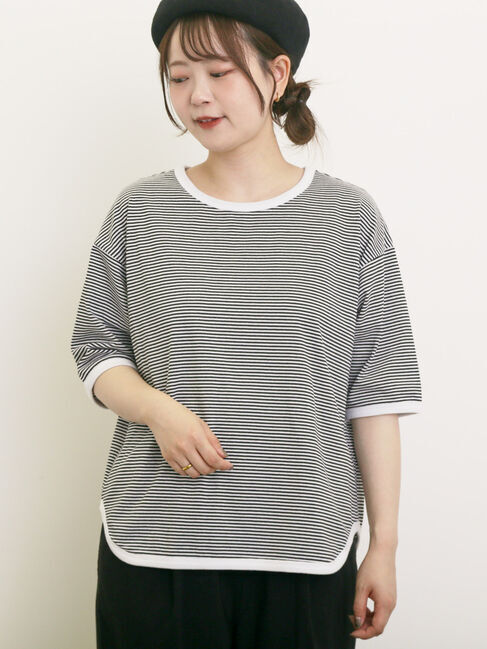 Samansa Mos2「◎ラウンドヘムボーダーカットソー」|Tシャツ・カットソー|ブラック