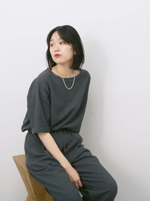 Samansa Mos2 blue「リネンタッチワイドブラウス」|シャツ・ブラウス|