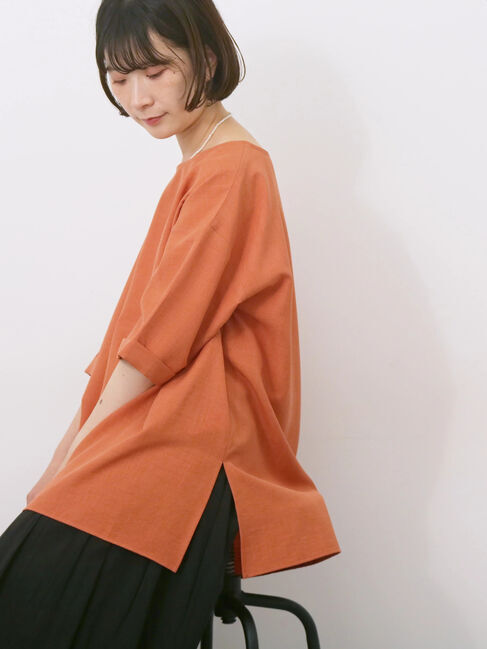 Samansa Mos2 blue「リネンタッチワイドブラウス」|シャツ・ブラウス|