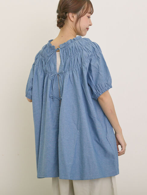 Samansa Mos2「前後2WAYリボンギャザーブラウス」|シャツ・ブラウス|ブルー