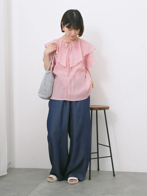 Samansa Mos2 blue「◎フリルブラウス」|シャツ・ブラウス|