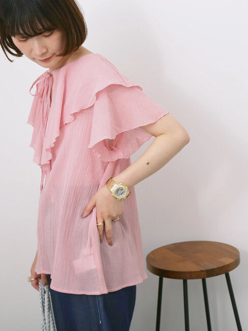 Samansa Mos2 blue「◎フリルブラウス」|シャツ・ブラウス|