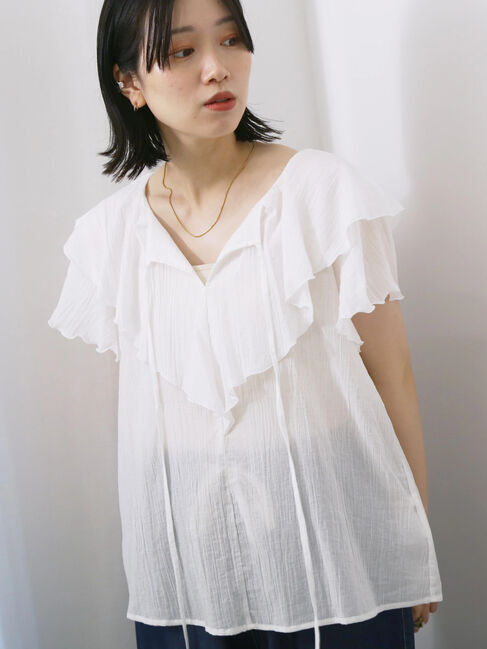 Samansa Mos2 blue「◎フリルブラウス」|シャツ・ブラウス|