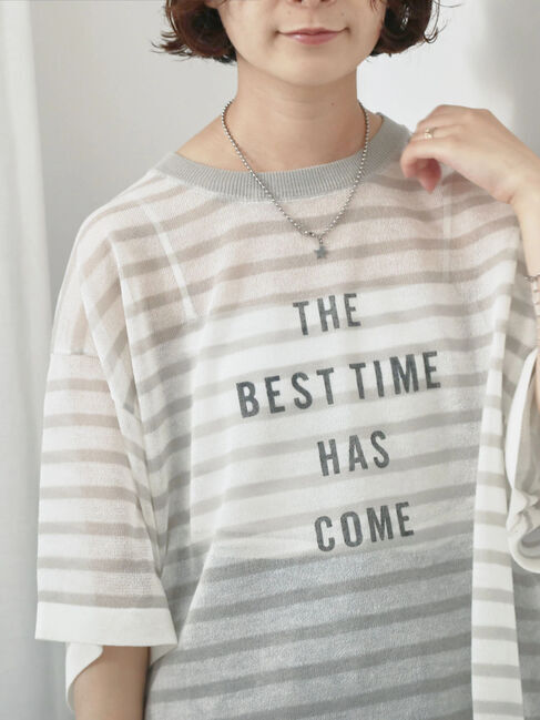 Samansa Mos2 blue「ボーダーロゴニットプルオーバー」|ニット・セーター|