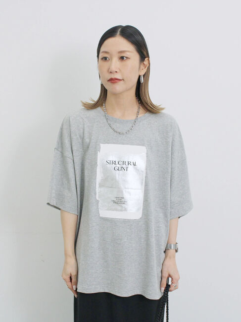 Samansa Mos2 blue「◎箔プリントTシャツ」|Tシャツ・カットソー|