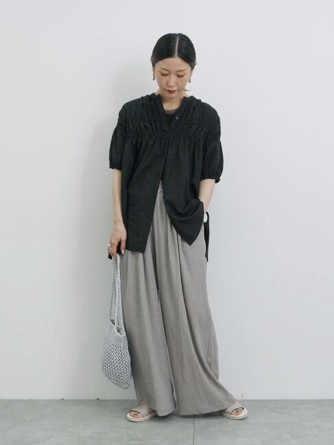 Samansa Mos2 blue「楊柳ハイウエストパンツ」|その他|