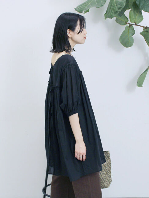 Samansa Mos2 blue「ボイルギャザーチュニック」|シャツ・ブラウス|