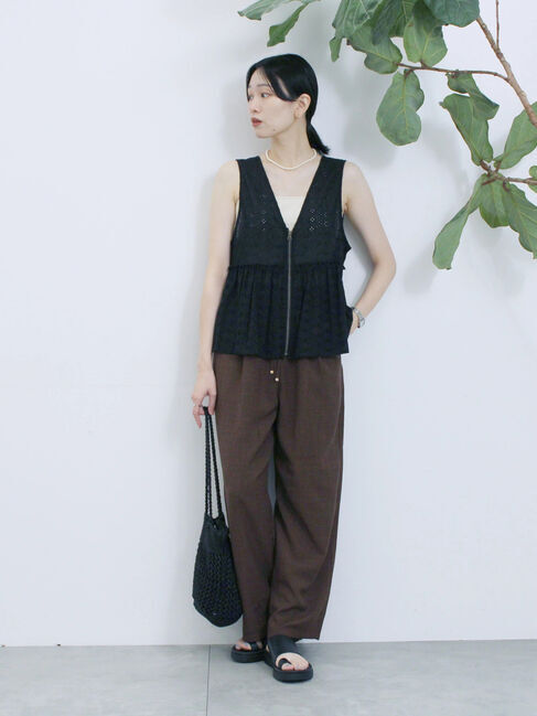 Samansa Mos2 blue「カットワークレースベスト」|シャツ・ブラウス|