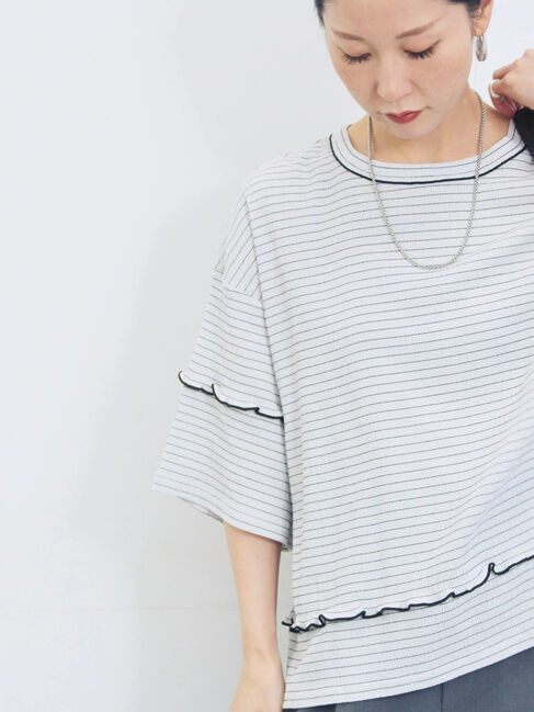 Samansa Mos2 blue「配色メローアソートプルオーバー」|Tシャツ・カットソー|