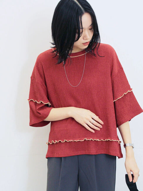 Samansa Mos2 blue「配色メローアソートプルオーバー」|Tシャツ・カットソー|