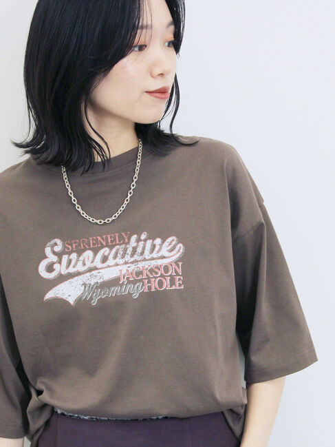 Samansa Mos2 blue「ヴィンテージ風プリントTシャツ」|Tシャツ・カットソー|