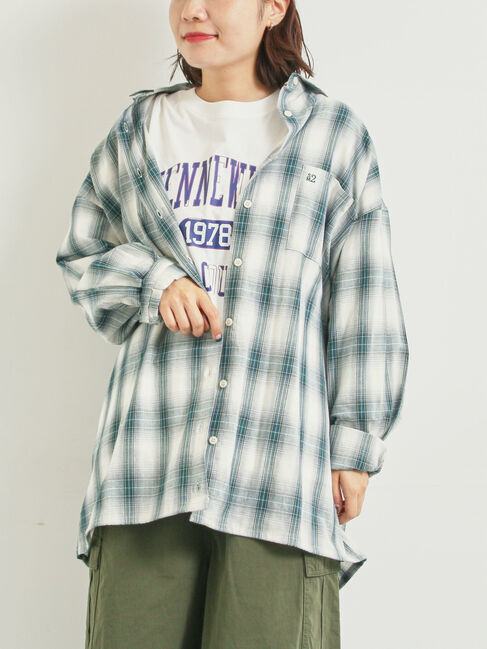SM2「オンブレチェック裾ドロストシャツ」|シャツ・ブラウス|グリーン