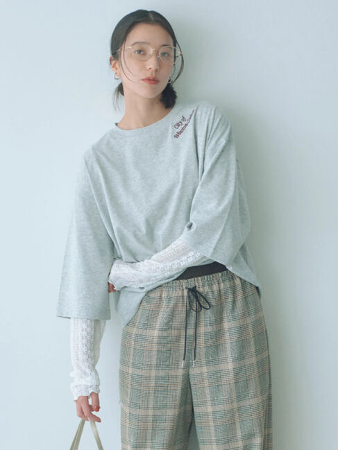 Samansa Mos2 blue「チェーン刺繍7分袖プルオーバー」|Tシャツ・カットソー|