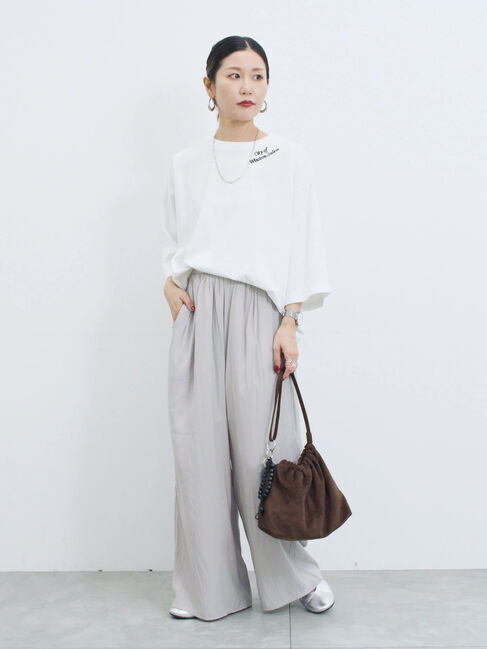 Samansa Mos2 blue「チェーン刺繍7分袖プルオーバー」|Tシャツ・カットソー|